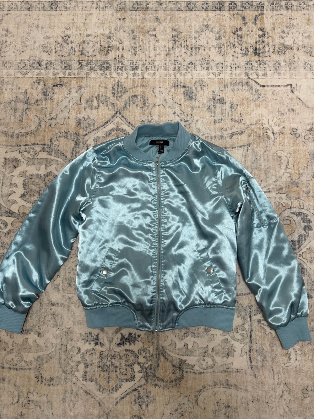 Forever 21 Shiny Light Teal Bomber Jacket -